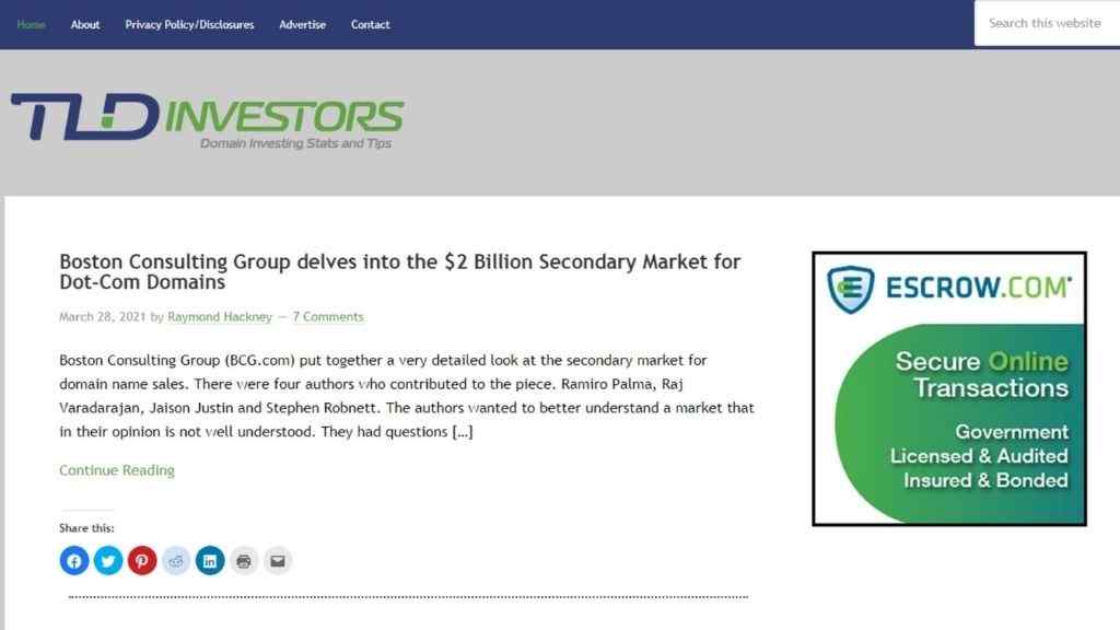 TLDInvestors homepage